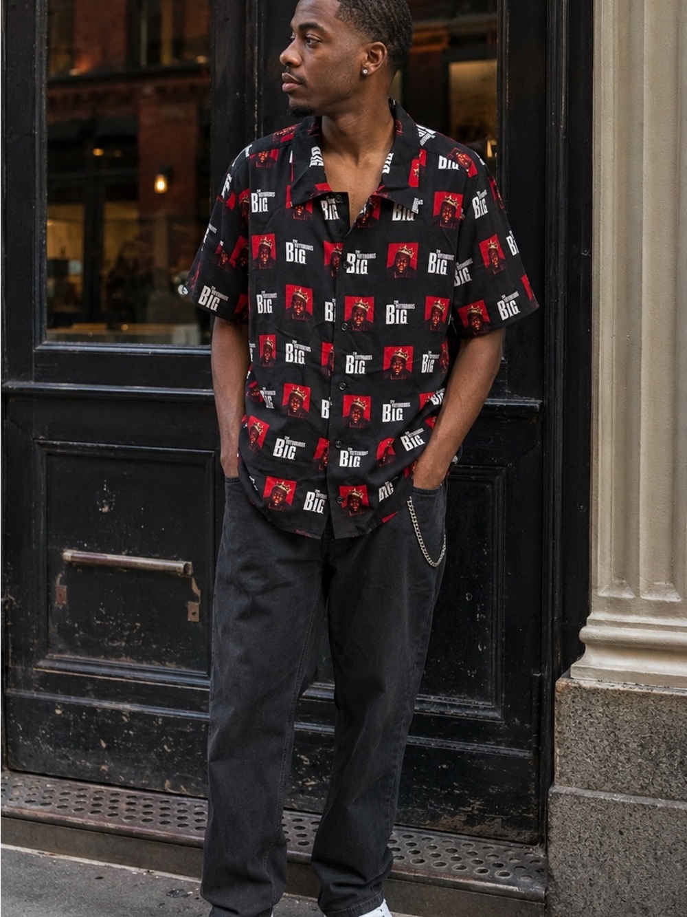 Black & Red Graphic Button-Up Shirt
